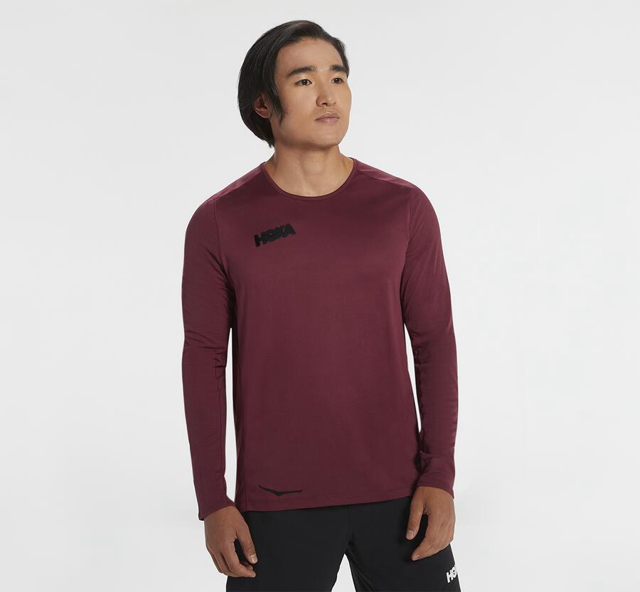 Top Hoka One One Hombre - Performance Largos Sleeve - Marrones - ERA867431